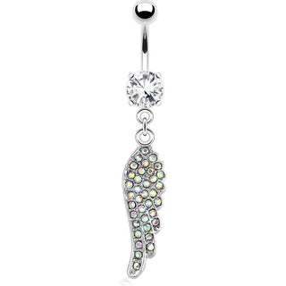 Piercing Ombelico Pendente ad ala d´angelo in zirconi e argento