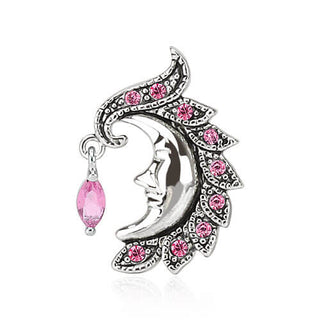 Belly Button Piercing Top Down Moon Zirconia Silver