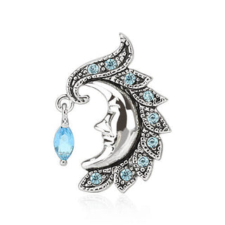 Belly Button Piercing Top Down Moon Zirconia Silver