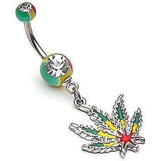 Piercing Ombelico Pendente a Foglia di canapa Jamaica con zircone
