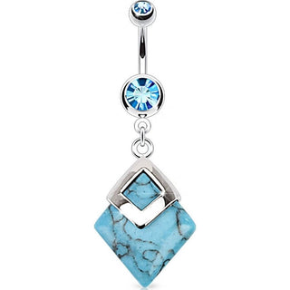 Piercing Ombelico Pendente forma Diamante di Turchese (Pietra Semipreziosa)