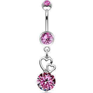Piercing Ombelico Pendente a cuori in argento con zirconi