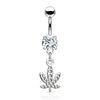 Belly Button Piercing Hemp Leaf dangle Zirconia Silver