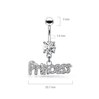 Piercing Ombelico Scritta Princess in zirconi