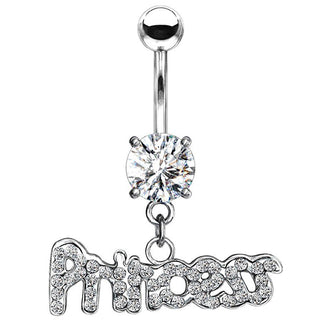 Piercing Ombelico Scritta Princess in zirconi