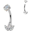Belly Button Piercing prong set 3 marquise cubic zirconias Internally Threaded