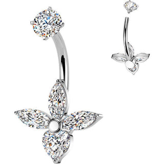 Belly Button Piercing 3 marquise and heart cubic zirconia Internally Threaded