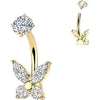Belly Button Piercing prong set butterfly cubic zirconia Internally Threaded