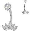 Belly Button Piercing prong set marquise cubic zirconia fan Internally Threaded