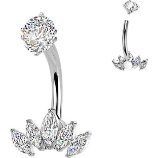 Belly Button Piercing prong set marquise cubic zirconia fan Internally Threaded
