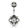 Belly Button Piercing Flower Zirconia Silver