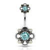 Belly Button Piercing Flower Zirconia Silver