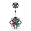 Belly Button Piercing Flower Zirconia Silver