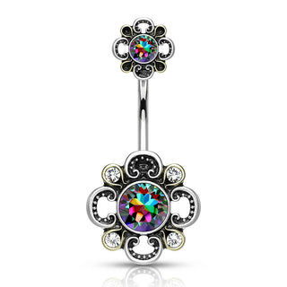 Belly Button Piercing Flower Zirconia Silver