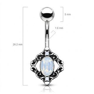 Belly Button Piercing Vintage Opal Silver