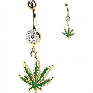 Belly Button Piercing Hemp Leaf dangle Zirconia Silver