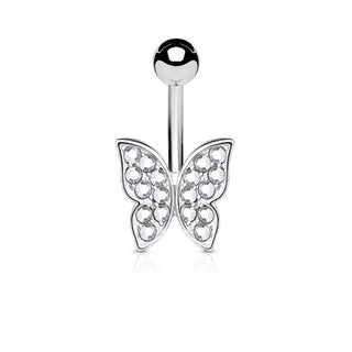 Belly Button Piercing Butterfly Zirconia Silver
