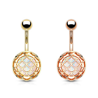 Bauchnabelpiercing Fischschuppen Opal Gold PVD