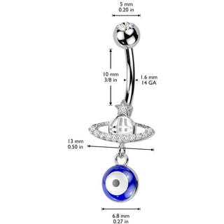 Piercing Nombril planète œil de la chance pendentif zircone