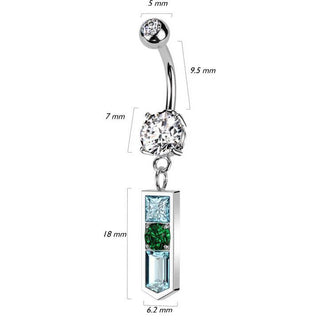 Belly Button Piercing baguette cut glass zirconia