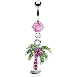 Belly Button Piercing Palm Tree dangle Zirconia