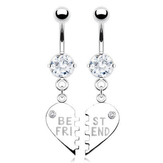 Belly Button Piercing BEST FRIEND Heart dangle Zirconia