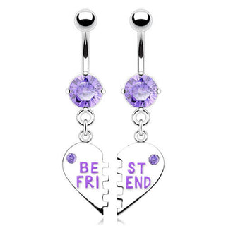 Belly Button Piercing BEST FRIEND Heart dangle Zirconia