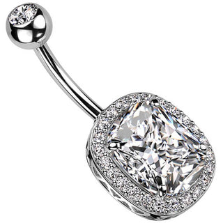 Piercing Ombelico Zircone rettangolare con cornice ovale