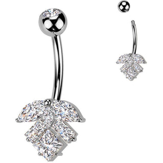 Piercing Nombril laiton titane feuille zircone taillée en marquise
