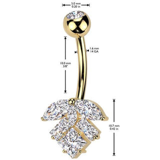 Piercing Nombril laiton titane feuille zircone taillée en marquise
