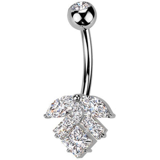 Piercing Nombril laiton titane feuille zircone taillée en marquise