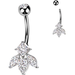 Piercing Nombril laiton titane zircone taillée en marquise