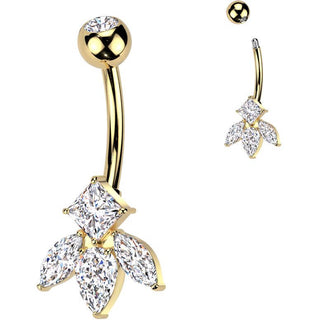 Piercing Nombril laiton titane zircone taillée en marquise