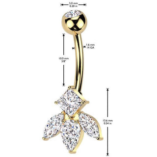 Piercing Nombril laiton titane zircone taillée en marquise