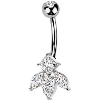 Piercing Nombril laiton titane zircone taillée en marquise