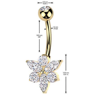 Piercing Nombril laiton titane fleur zircone