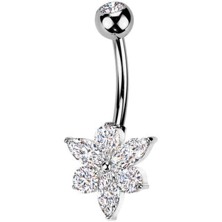 Piercing Nombril laiton titane fleur zircone