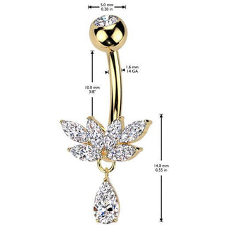 Piercing Nombril laiton titane zircone pendentif larme