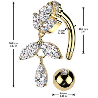 Piercing Nombril laiton titane top down pendentif en zircone