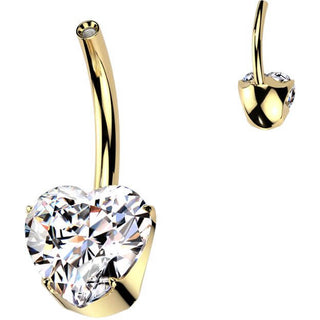 Titanium belly button pin heart zirconia Internally Threaded