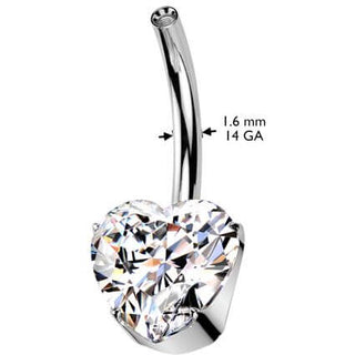 Titanium belly button pin heart zirconia Internally Threaded