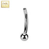 Solid Gold 14 Carat curved barbell pin one fixed ball