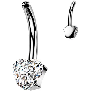 Titanium Base belly button pin heart zirconia Push-In