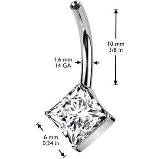 Titanium belly button pin square zirconia Push-In