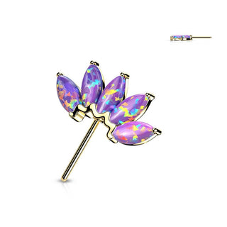 Solid Gold 14 Carat top 5 opals marquise cut Push-In
