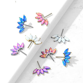 Solid Gold 14 Carat top 5 opals marquise cut Push-In