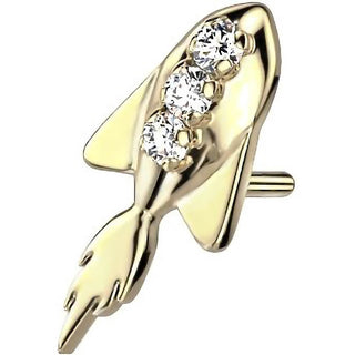 Solid Gold 14 Carat Top Rocket Zirconia Push-In