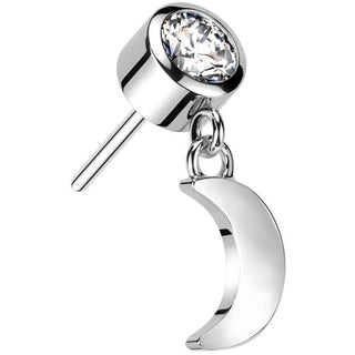 Solid Gold 14 Carat top moon dangle zirconia Push-In