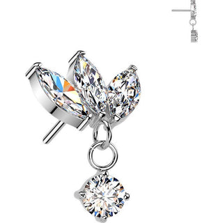Titanium Top top three marquise cubic zirconia with round cubic zirconia dangle Push-In