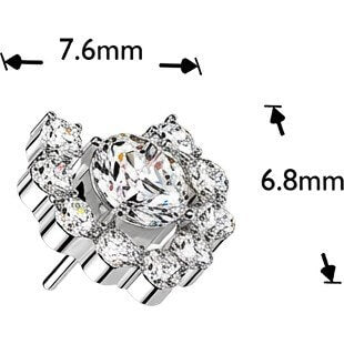 Titanium Top top heart shaped round cubic zirconia cluster Push-In